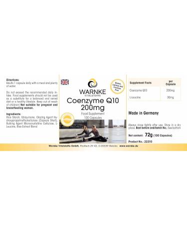 Coenzyme Q10 200mg Capsules - High Dose Ubiquinone | 100 Count | Warnke Vitalstoffe - Premium German Pharmacy Quality - Buy Online on GoSupps.com