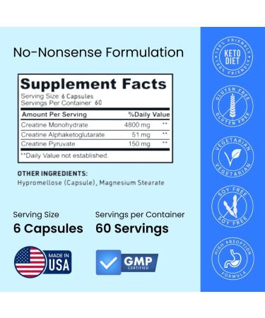 Crazy Muscle Creatine Capsules 5g of Premium 3X ThreeAtine Pre Workout Bulk Mass Gainer High Absorption Easy to Take Creatine Monohydrate Optimum Performance for Men Women 360 Capsules - Buy Online on GoSupps.com