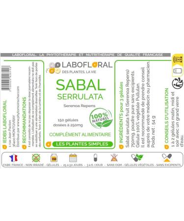 Sabal serrulata Labofloral 150 Capsules 250 mg - Dietary Supplement - Prostate - Made in France - Buy Online on GoSupps.com