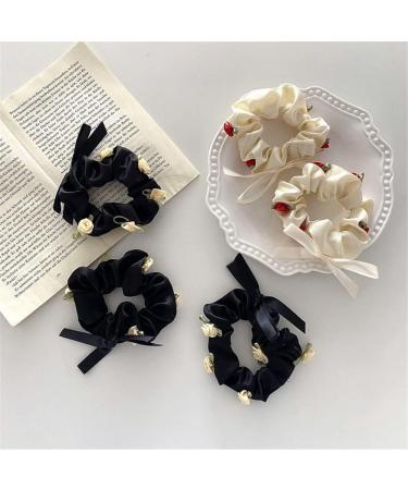 Rose Hair Band Soft Silky Satin Elastic Flower Hair Scrunchies Soft Hair Tie Scrunchy Hair Band Ponytail Women Girls Lady Children Hair Accessories (black) - Buy Online on GoSupps.com