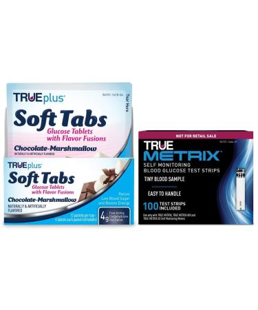 TRUEplus Chocolate Marshmallow Glucose Tablets and 100ct True METRIX Test Strips