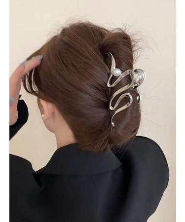 Large metal silver grip clip pearl shark clip high-end texture suitable for women with high hair volume 12 x 4.5 cm/4.7 x 1.8 inches (W * H) - Buy Online on GoSupps.com