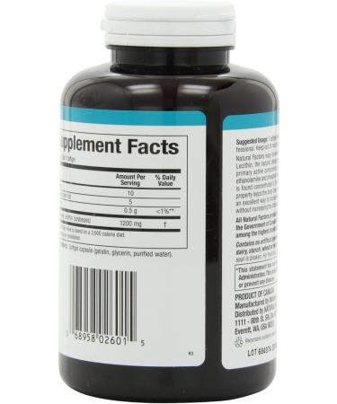 Lecithin 1200mg-Unbleached (180Capsules) Brand: Natural Factors - Buy Online on GoSupps.com