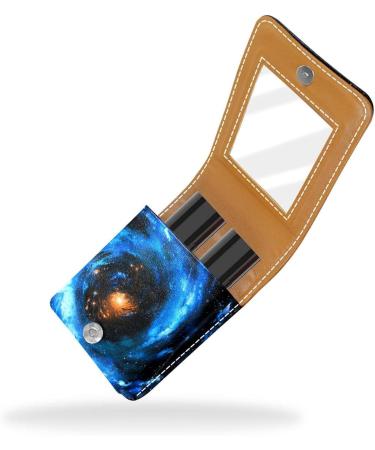 Blue Vortex Starry Universe Lipstick Case | Leather Lip Gloss Organizer with Mirror | Mini Lipstick Holder Bag - International Shipping Available - Buy Online on GoSupps.com