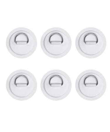 6 Pack Stainless Steel D-Ring Circular Patch for PVC Inflatable Boat Kayak SUP Canoe Deck Surfboard Accessories,NO Glue Include. White