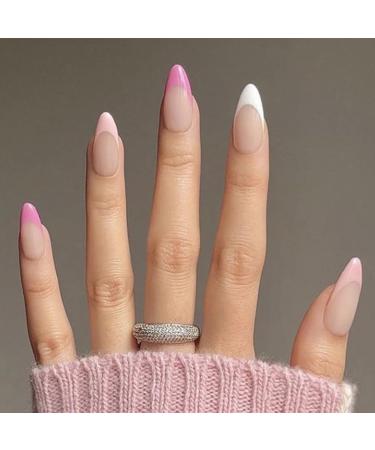 24PCS Press on Nails - Full Cover Long False Nails - French Tip False Nails Fake Nails Short with Glue - Reusable Stick on Nails Tips Nails Easy to Use (Pink White Almond) - Buy Online on GoSupps.com