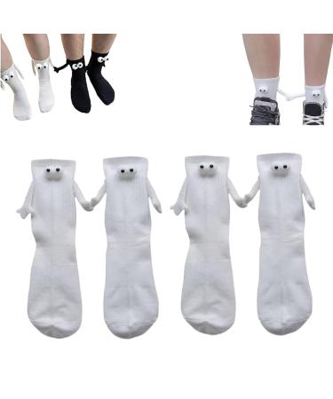 NAKEAH Funny Magnetic Suction 3D Doll Couple Socks Couple Magnetic Hand Holding Socks Unisex Funny Couple Holding Hands Sock White
