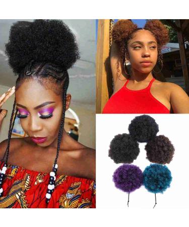 Synthetic Puff Afro Curly Hair Extension - Black Purple Short Hair Bun Drawstring Ponytail | 10 Pcs for Women - Buy Online on GoSupps.com