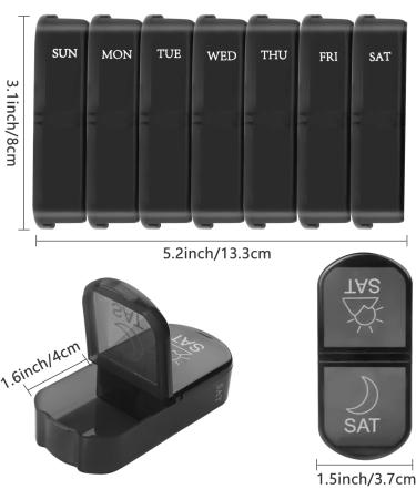 Weekly PU Leather Pill Organizer Case - AM PM Daily 2 Times a Day Vitamin Fish Oil Supplement & Medicine Holder (Black) - International Shipping Available - Buy Online on GoSupps.com
