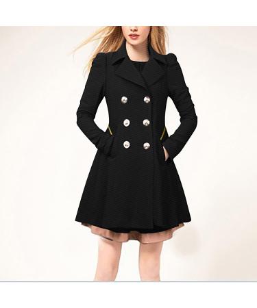 Yihaojia Blazer Dress for Women Trench Coat Notch Lapel Double Breasted Thick A Line Pea Coats Jacket with Pocket Black#27 XX-Large - Buy Online on GoSupps.com