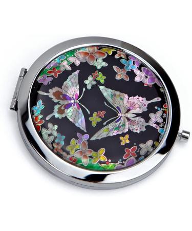 Mother of Pearl Compact Mirror with Magnification | Dual-Sided Travel Makeup Mirror with Floral Design | Traditional Korean Painting | Portable Handheld Mirror - Buy Online on GoSupps.com