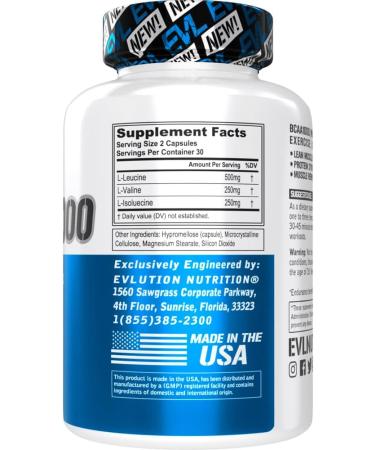 BCAAs Amino Acids for Men - EVL 2:1:1 5g Capsules | Post Workout Recovery & Lean Muscle Builder - BCAA1000 Supplement | 30 Servings - Buy Online on GoSupps.com