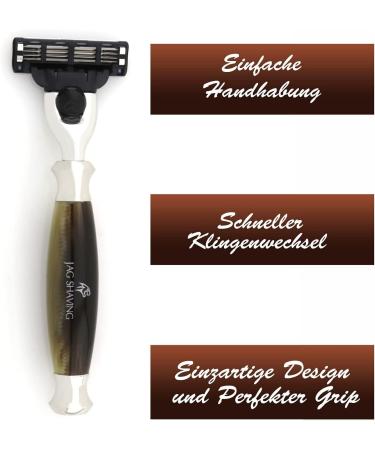 JAG RASIERSEST 3-Part Razor Set - Lee Series with Kunsthaar Brush & 3-Blade Safety Razor - Green Art Horn | International Shipping - Buy Online on GoSupps.com