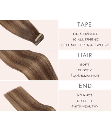 YDDM Tape in Extensions - Real Hair 20Pcs 60cm 50g Chocolate Brown with Caramel Blonde - Invisible Tape Hair Extensions (4/4/27#) 24 Inch - Buy Online on GoSupps.com