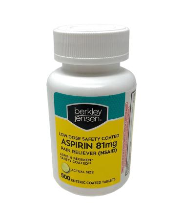 Berkley and Jensen Low Dose Safety Coated Aspirin 81mg - 500ct | Trusted Pain Relief - Buy Online on GoSupps.com