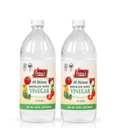 Liebers White Vinegar  All-Natural Distilled White Vinegar  Non-Gluten and Non-GMO Vinegar for Cleaning Purpose and Cooking  32oz White Distilled Vinegar Bulk  Vinegar 5 Percent Acidity Pack of 2