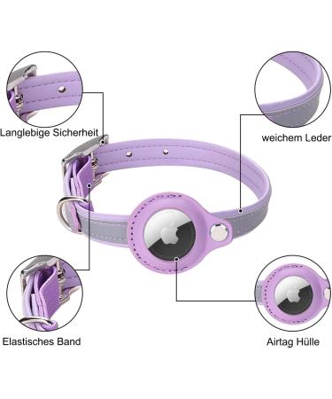Adjustable Leather Airtag Cat Collar | Reflective GPS Neck Band for Large Medium & Small Cats | Anti-Lost Tracking Case in Purple (S 24-31 cm) - Buy Online on GoSupps.com