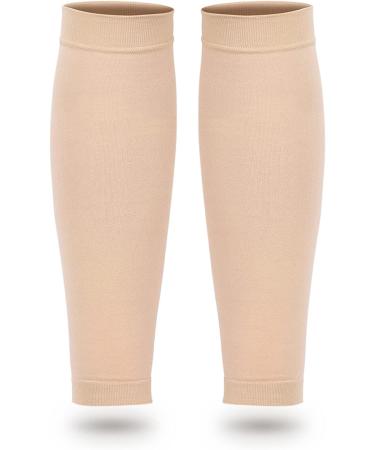 Mrisata 20-30mmHg Calf Compression Sleeves for Men & Women | Support for Varicose Veins Shin Splints Edema & Recovery | Footless Compression Socks - Flesh Color - Buy Online on GoSupps.com