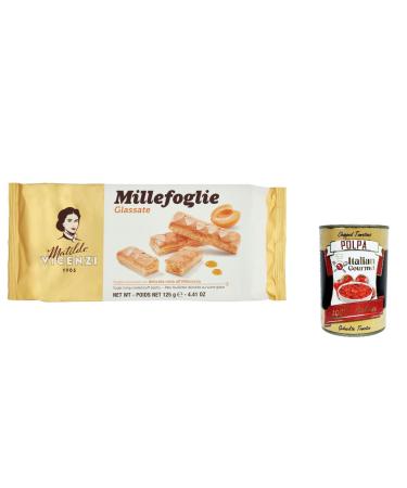 Italian Gourmet E.R. Vicenzi MilleFoglie D'Italia Mini Snacks Covered with Apricot Glaze 125g + Italian Gourmet Pulp 400g (Pack of 3)