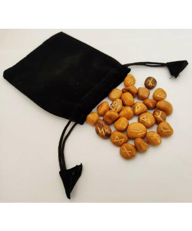 Sharvgun Yellow Aventurine Rune Stone Set 25 pi ces avec tableau en bois MDF runique grav lettrage symbolique pa en velours noir/rouge pochette incluse bo te-cadeau - Buy Online on GoSupps.com