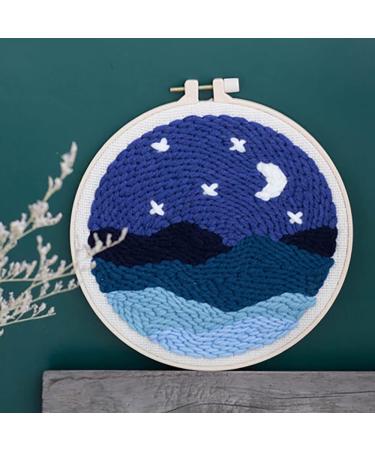 FISHEVO 2 Pcs Punch Needle Embroidery Starter Kits - DIY Craft for Adults - Sunset & Moonlight Design - Includes Pattern Cloth, Pen, Hoop, Yarn, and Rug Accessories - Buy Online on GoSupps.com