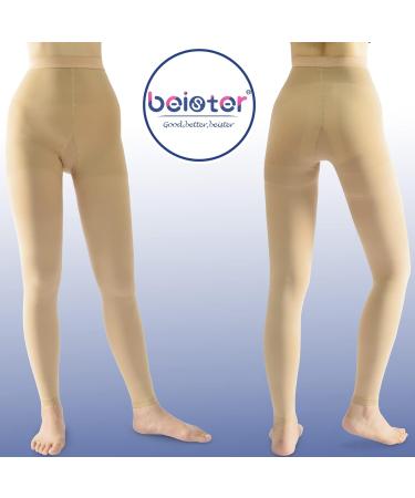 Beister 20-30mmHg Graduated Compression Pantyhose - Unisex Opaque Support Tights for Varicose Veins, Edema, Flight - Beige XL - Buy Online on GoSupps.com