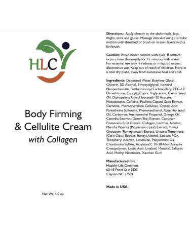 Body Firming & Cellulite Cream with Collagen (4 oz) - Visibly reduce the appearance of cellulite dimpled puckering skin and tighten loose areas by Healthy Life Creations - Buy Online on GoSupps.com
