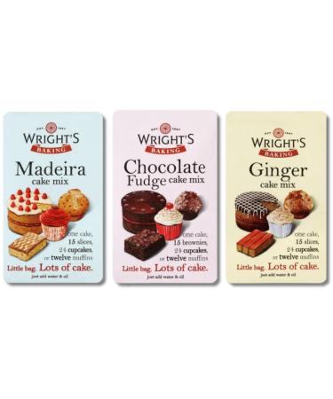 FEZ KEKE WRIGHT'S BAKING CAKE MIX COLLECTION - 3 X 500G (1x Ginger Cake mix 1x Chocolate Fudge cake mix 1x Madeira Cake mix)