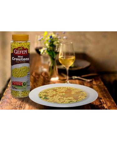 Gefen Mini Croutons Soup Mandel 14oz (2 Pack) - Toasted Soup Crackers | Resealable Container | Certified Kosher | No Preservatives or Coloring - Buy Online on GoSupps.com