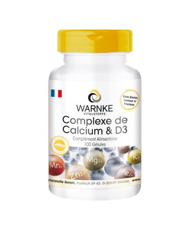 Calcium & Vitamin D Complex - with 300mg Calcium 75mg Magnesium & Vitamin D3 - Vegetarian - 100 capsules | Warnke Vitalstoffe - Quality from German pharmacies
