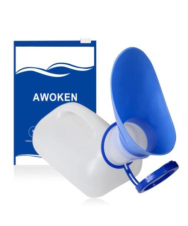 AWOKEN Unisex Urinal, Portable Toilet Urinal for Men and Women, Pee Bottle with a Lid and Funnel for Elderly Kids and Patients for Camping Outdoor Travel 1x Women Urinal - White and Blue