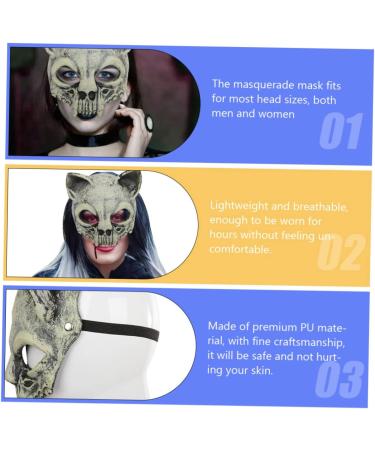 Homsfou Halloween Mask - Cat Skull Half Face Costume with Ears | 3D PU Party Props for Cosplay - Buy Online on GoSupps.com