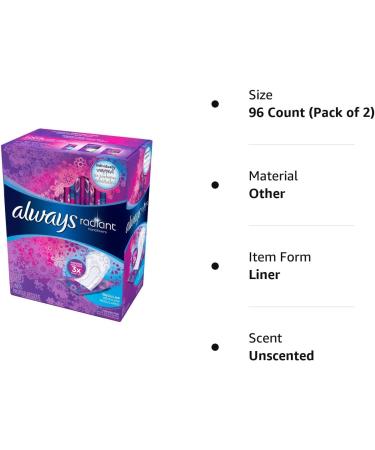 Always Radiant Pantiliners Regular Unscented 96 Liners - Pack of 2 (192 Count) - Buy Online on GoSupps.com