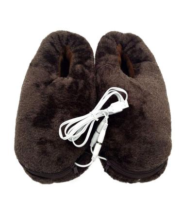 SUPVOX Foot Warmer Plush USB Electric Slippers Cotton Plush Slippers for Old Man (Coffee)
