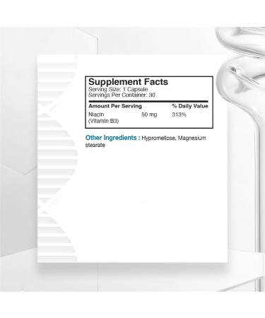 Biogenique Niacin 50mg - Vitamin B3 Niacin - Supports Energy Production Healthy Metabolism & Nervous System Function - Energy Supplement - 30 Capsules Made in Canada Non-GMO Vegan - Buy Online on GoSupps.com