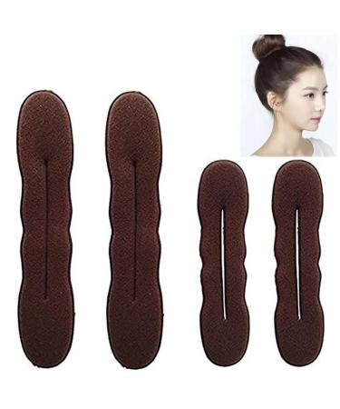 Cuhza 4 pieces magical hair knot hair bun maker upgraded hair holder sponge clips hair styling donut bun hair twist curler donut tools 2 large and 2 small (brown)
