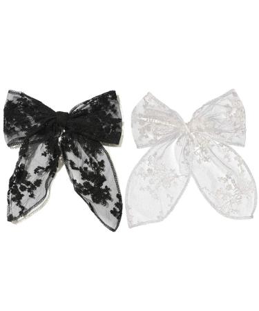 Bow hair tie hair accessories rubber bands hair hairy hair tongue horseshock hairpise hair tie embroidery lace hair jewelry big hair tie for women and girls black and white