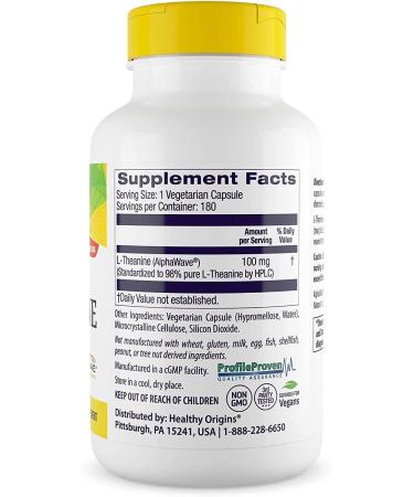 Healthy Origins L-Theanine 100mg 180 Veggie Caps - AlphaWave Formula | 180 Count Pack - Buy Online on GoSupps.com