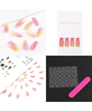 Sethexy Long Sparkle Ballerina False Nails - Colorful Coffin Acrylic Fingernails with Bling | 24pcs for Women & Girls - Buy Online on GoSupps.com