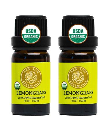 Organic Lemongrass Essential Oil (2 Pack), 100% Pure USDA Certified Aromatherapy for Pain Relief, Skin Health, Circulation - 10 ml lemongrass 2pk