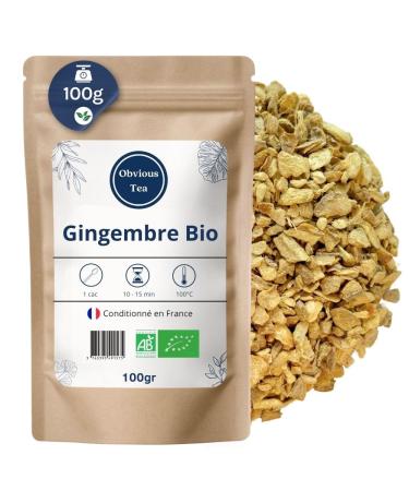 Gingembre Bio en Morceaux en Vrac - Infusion et Tisane Digestion et Bien- tre - Zingiber Officinale Roscoe - Agriculture Biologique - Conditionn en France - Sachet de 100g (50 Tasses) 100 unit (Lot de 1)