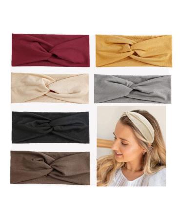 Headband women elastic frontal ligaments wide twisted hair band retro soft headwrap sport yoga headband hair accessories for girls and women (6 colors) color type 2