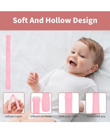 Baby Teething Tubes Toys for Newborn Infants Silicone Baby Teether Toy Tube for 3-6 Months BPA Free Dinosaur Teether with 2Pcs Finger Toothbrush Boys & Girls (Pink) - Buy Online on GoSupps.com