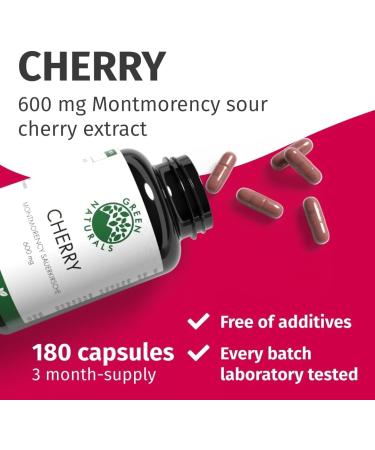 Montmorency Sour Cherry Capsules - 180 Capsules, 1200mg Daily Dose, Vegan, 3 Months Supply by Green Naturals - Buy Online on GoSupps.com