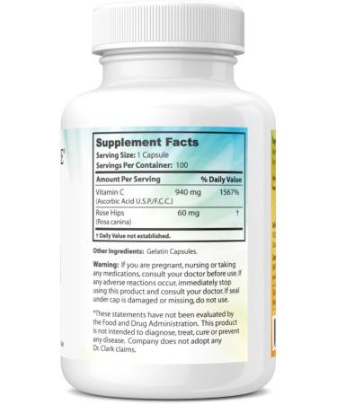 Dr. Clark Vitamin C 1000mg with Rose Hips | 100 Gelatin Capsules - Buy Online on GoSupps.com