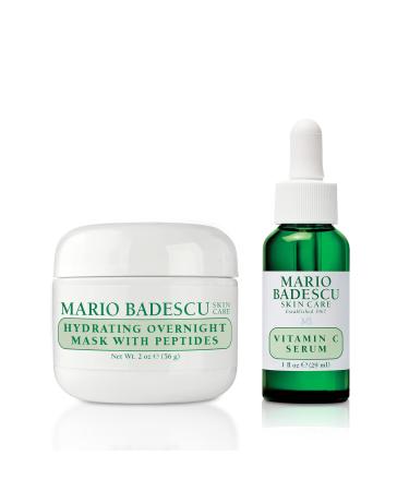 Mario Badescu Hydrating Overnight Face Mask with Peptides & Vitamin C Serum Bundle Skin Care Set for Face Care Hydration & Radiance Facial Serum & Overnight Mask for Beauty Skincare
