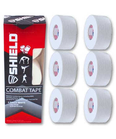 SHIELD Combat Tape | USA Made Boxing Sports Tape Athletic Tape Easy-Tear Long-Lasting Grip No Sticky Residue 1 inch x 10 Yards 6-Roll Box White