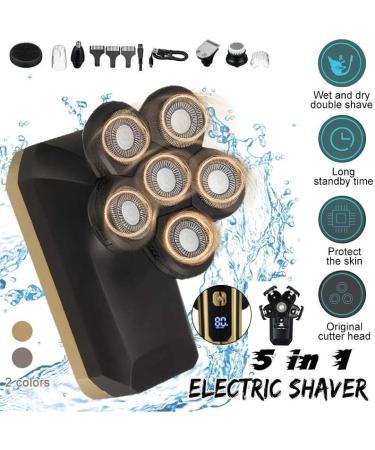Buy Gold 6-in-1 Rechargeable Electric Razor for Men | LCD Display Bald & Wet/Dry Shaving Grooming Kit - Buy Online on GoSupps.com