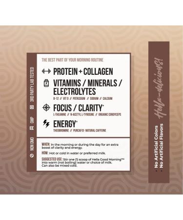 Hella Goodmorning Protein & Collagen Powder - Swiss Chocolate - Vitamins Minerals & 80mg Organic Caffeine for Focus & Energy - 20 Servings - Buy Online on GoSupps.com