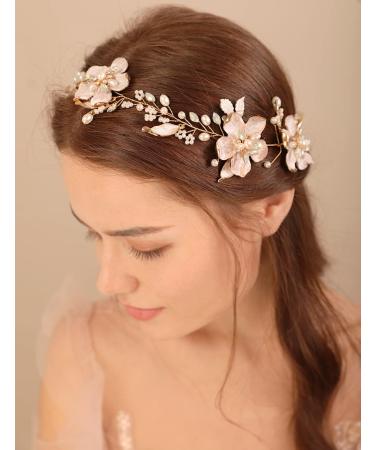 Xerling Opal Crystal Wedding Flower Hair Vine - Bridal Floral Accessory with Pearls and Crystals - Buy Online on GoSupps.com